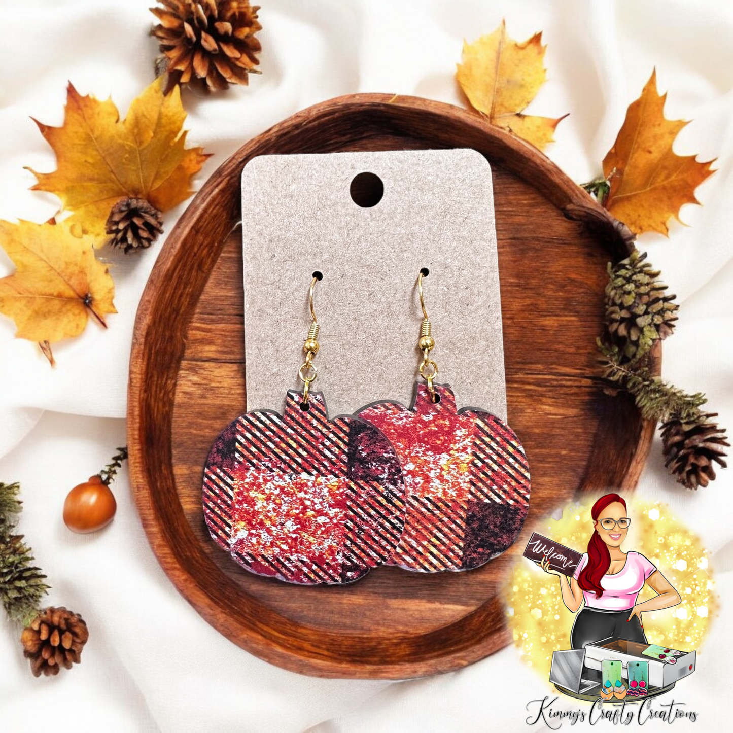 Plaid Pumpkin Shaped Earrings