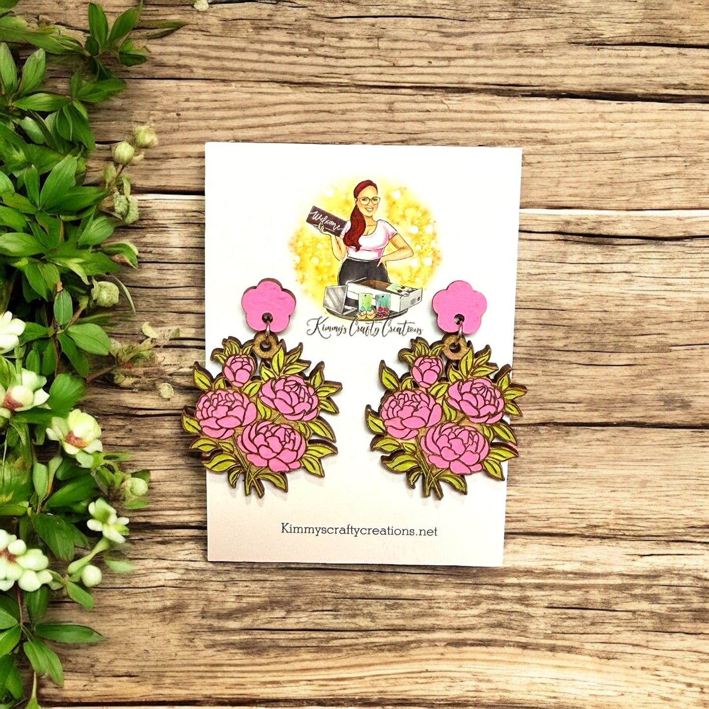Pink Peony Bouquet Earrings