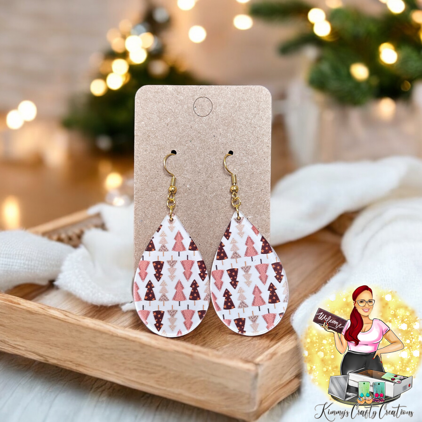 Boho Christmas Tree Print Earrings