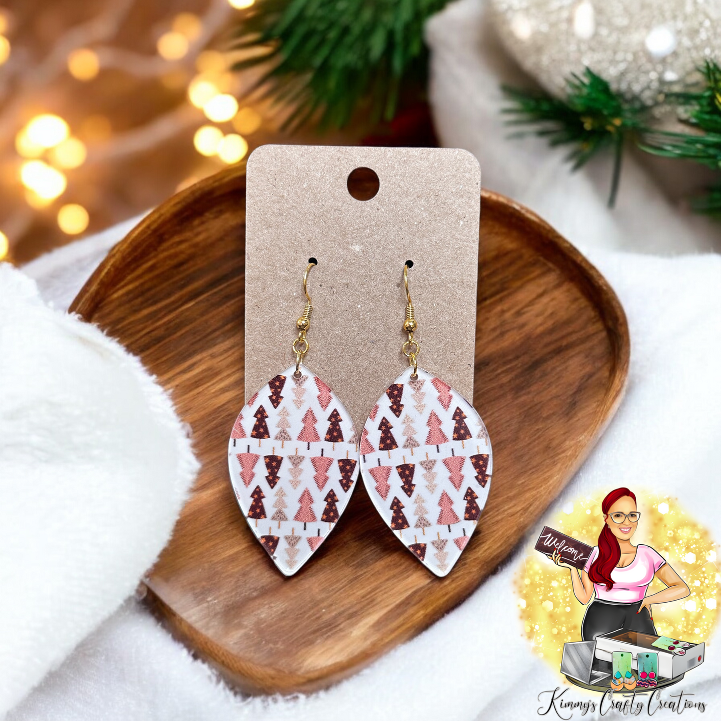 Boho Christmas Tree Print Earrings