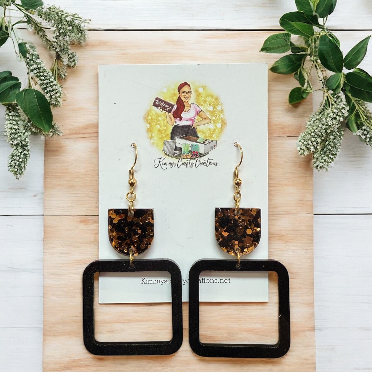 Black Confetti Inlay Abstract Dangles