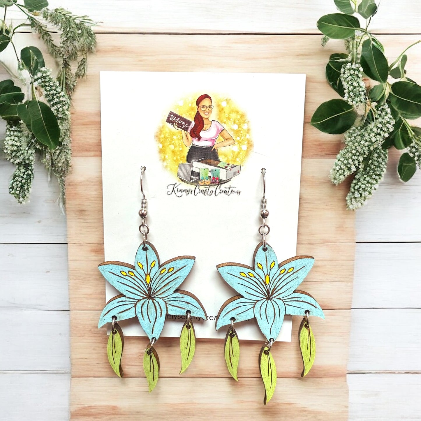 Wooden Lily Floral Earrings