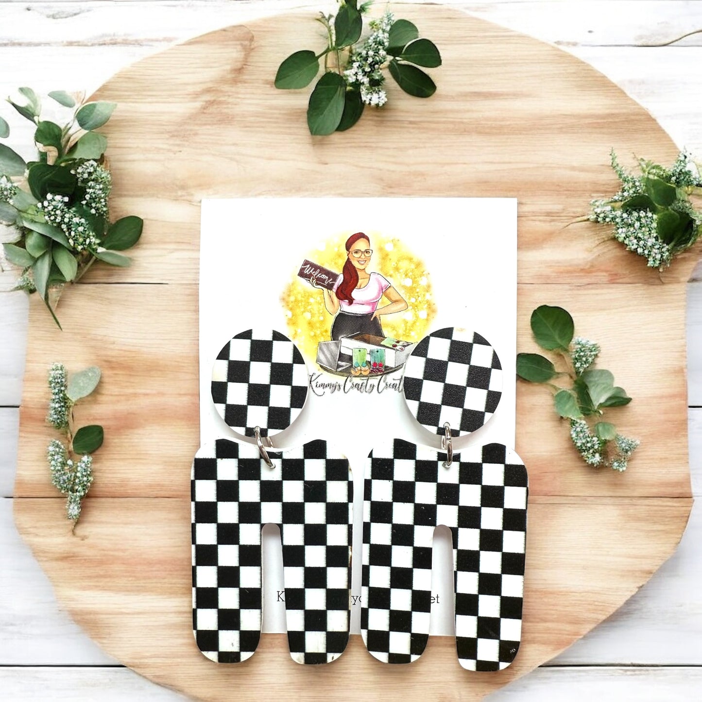 Black Checkered Print Earrings