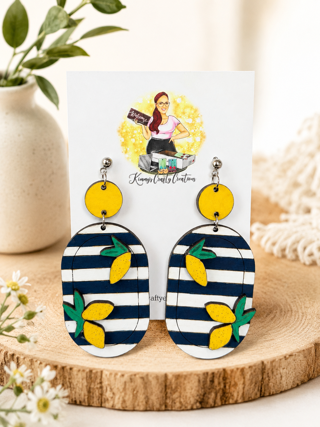 Lemon Stripe Statement Earrings