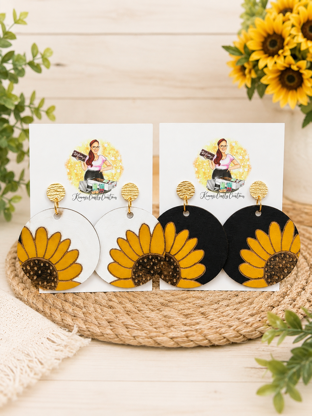 Hand-Painted Sunflower Statement Earrings
