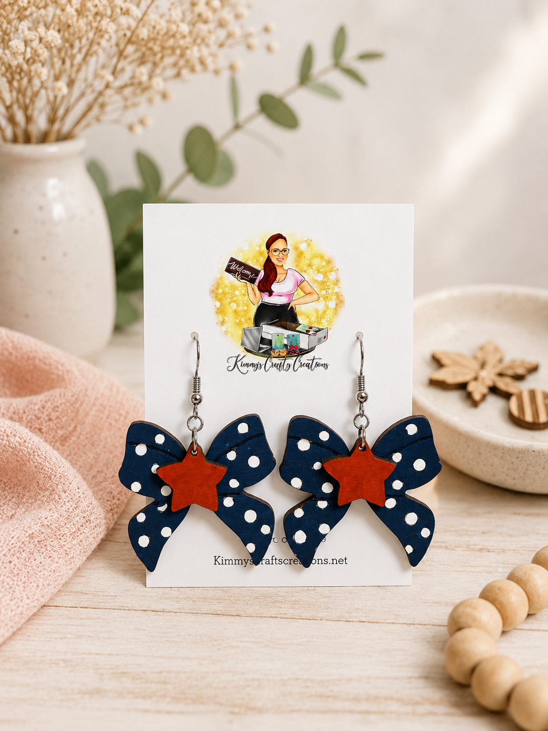 Patriotic Polka Dot Bow & Star Earrings
