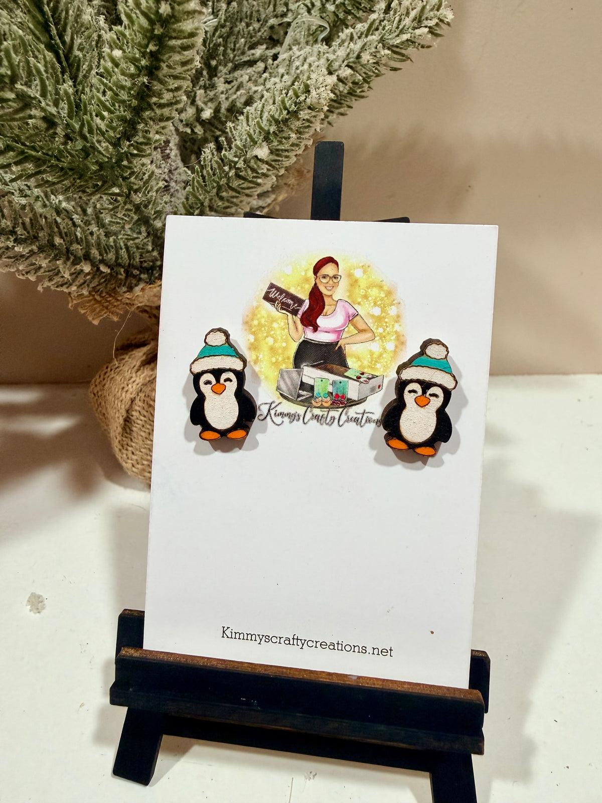 Winter Hat Penguin Stud Earrings