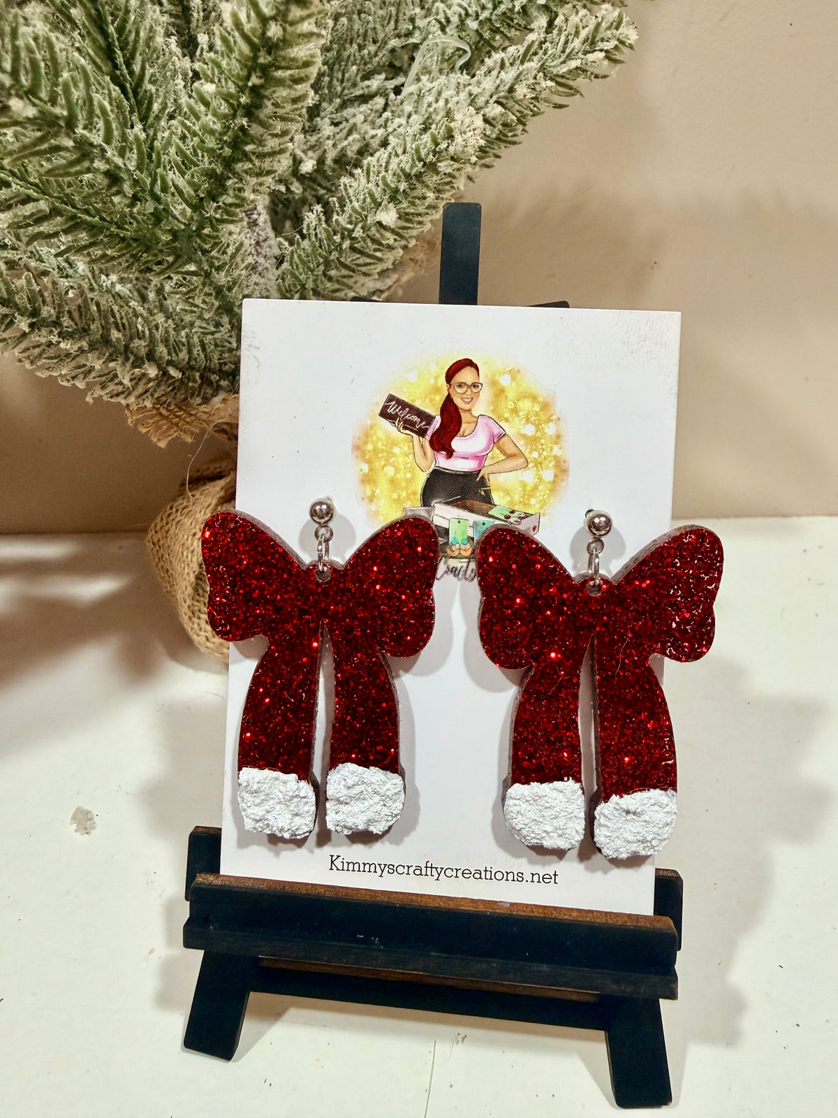 Santa Bow Glitter Earrings