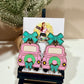 Pink Christmas Truck & Bow Earrings