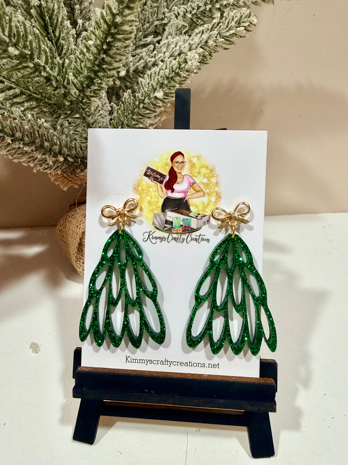 Green Glitter Christmas Tree Earrings