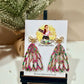 Pink & Green Glitter Christmas Tree Earrings | Gold Bow Holiday Earrings