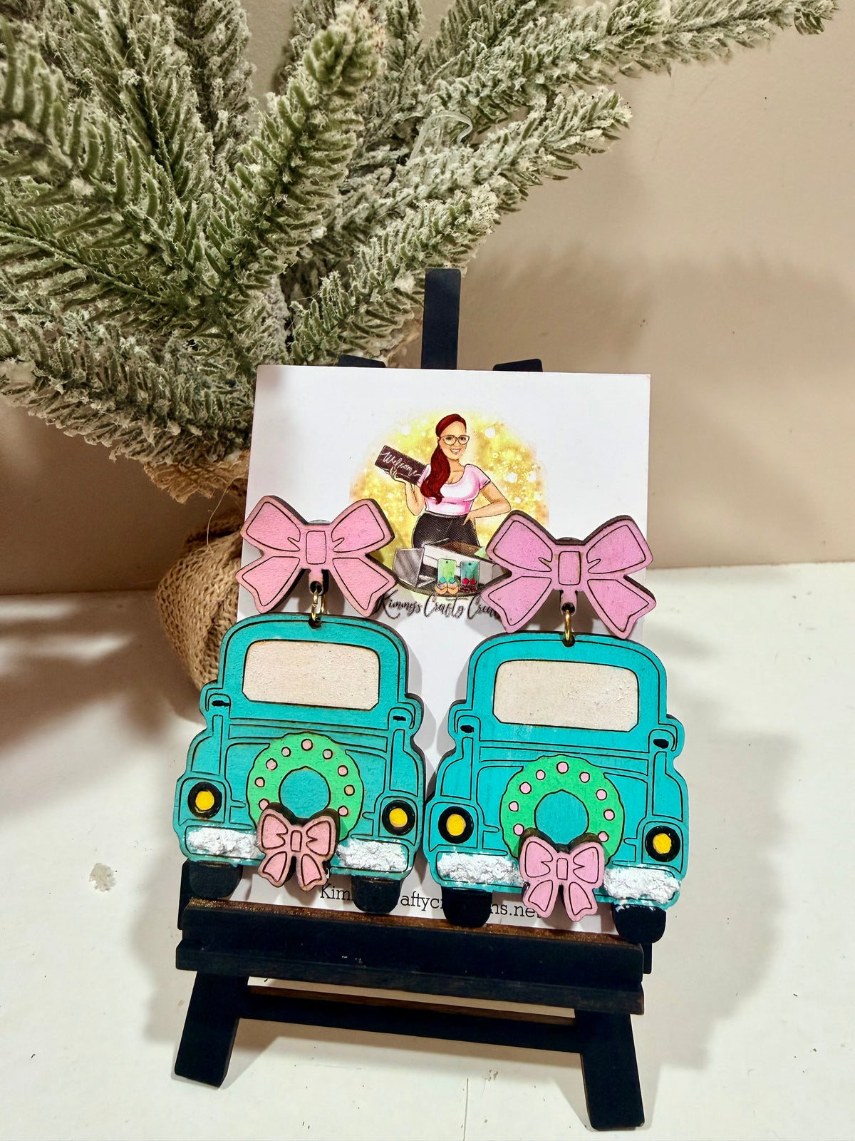 Christmas Truck & Bow Dangle Earrings