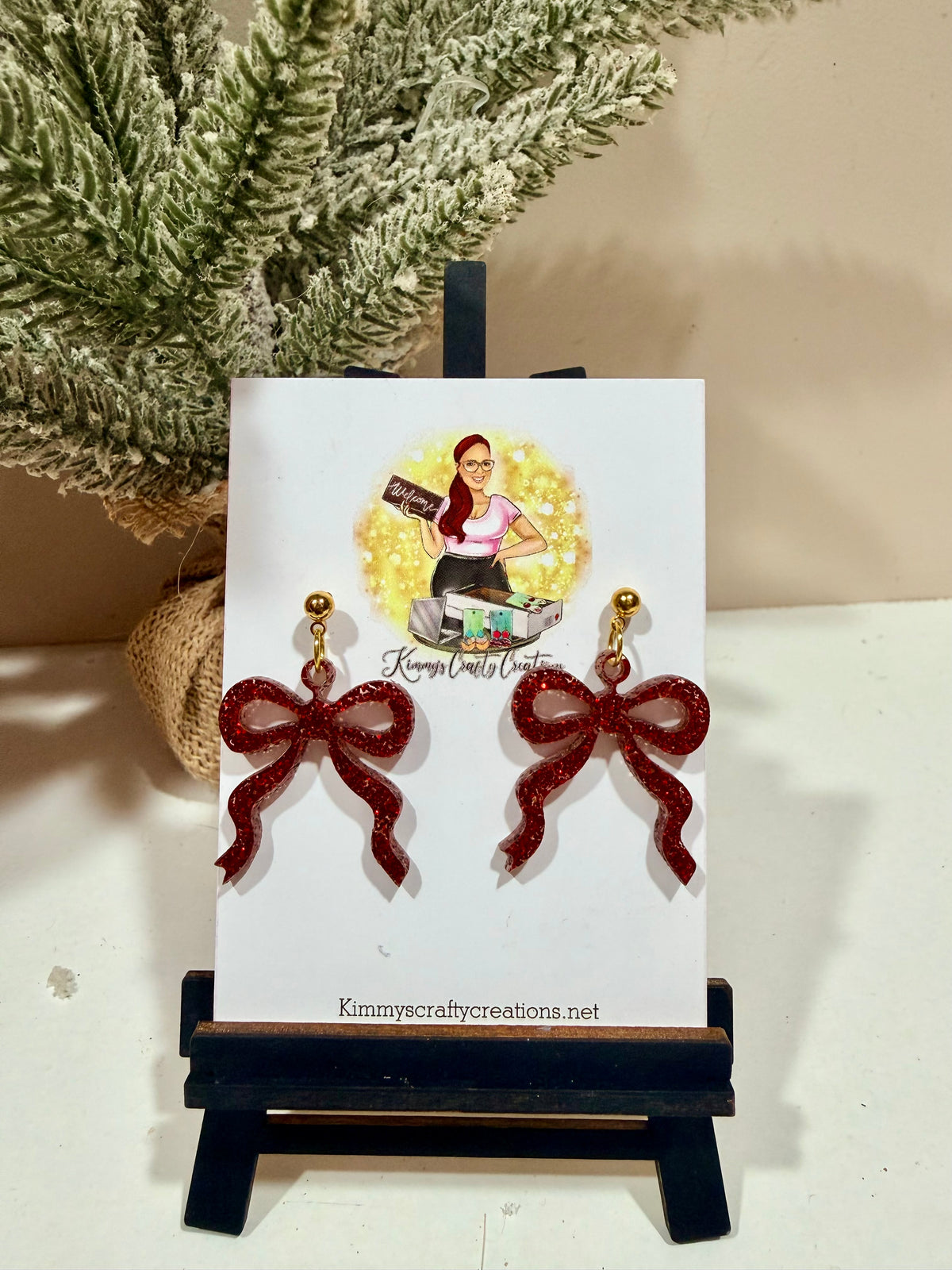Red Glitter Bow Dangle Earrings – Large