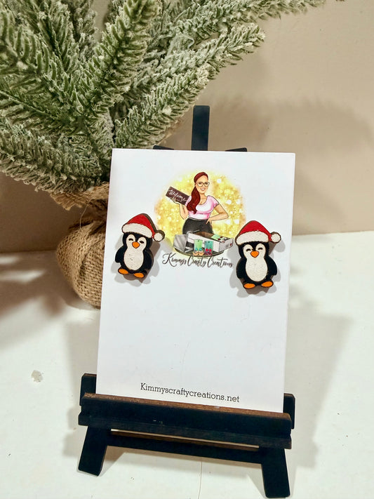 Santa Hat Christmas Penguin Stud Earrings