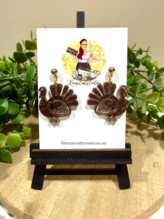Brown Glitter Thanksgiving Turkey Earrings 🦃