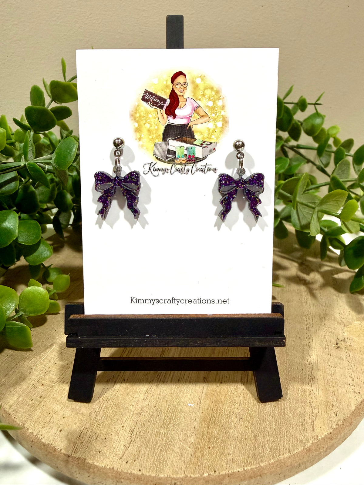 Purple Glitter Bow Earrings 💜
