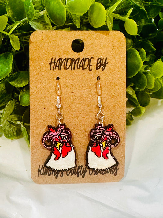 Handpainted Chicken Earrings