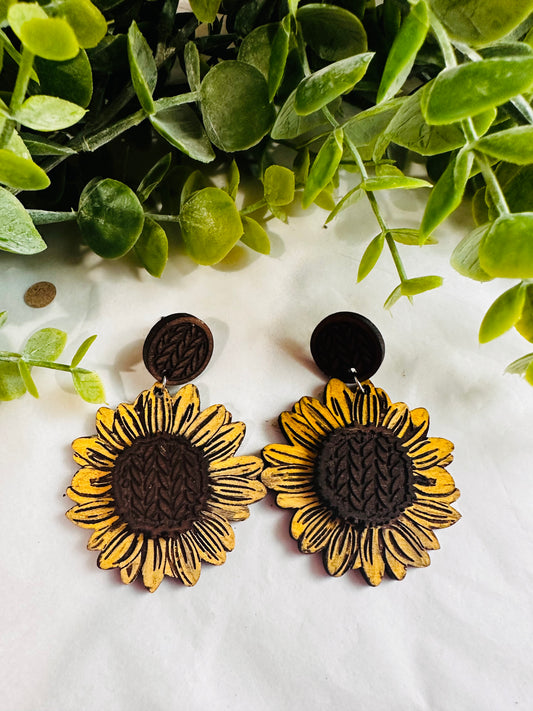 Sweater Sunflower Stud Post Earrings