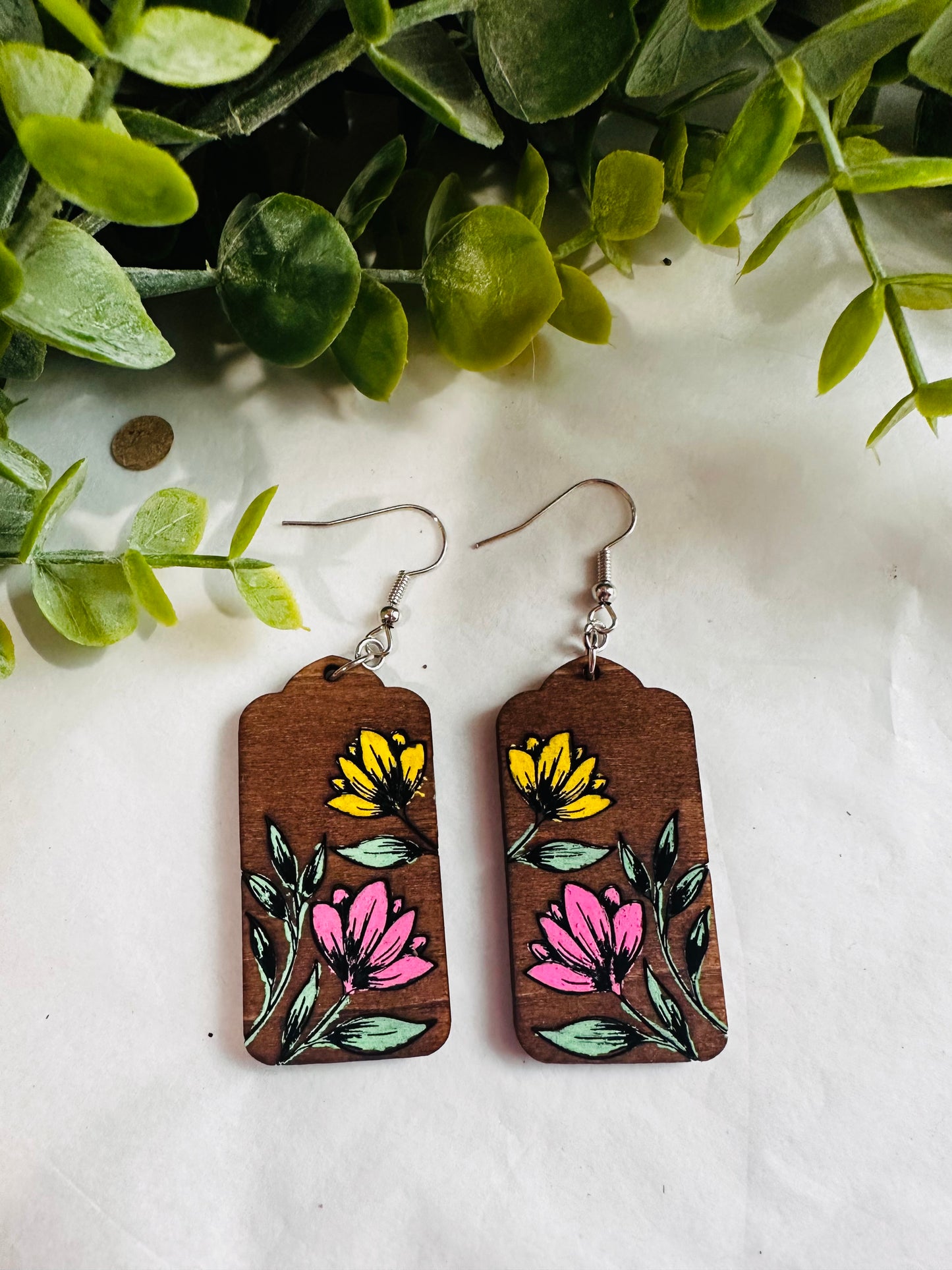 Frame Floral Uprise Laser Engraved Earrings