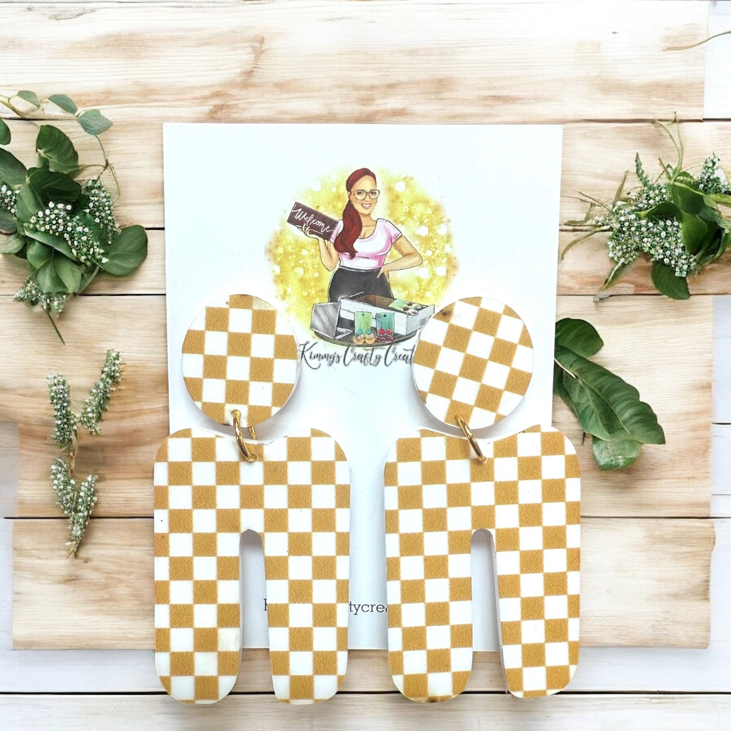 Tan Checkered Earrings