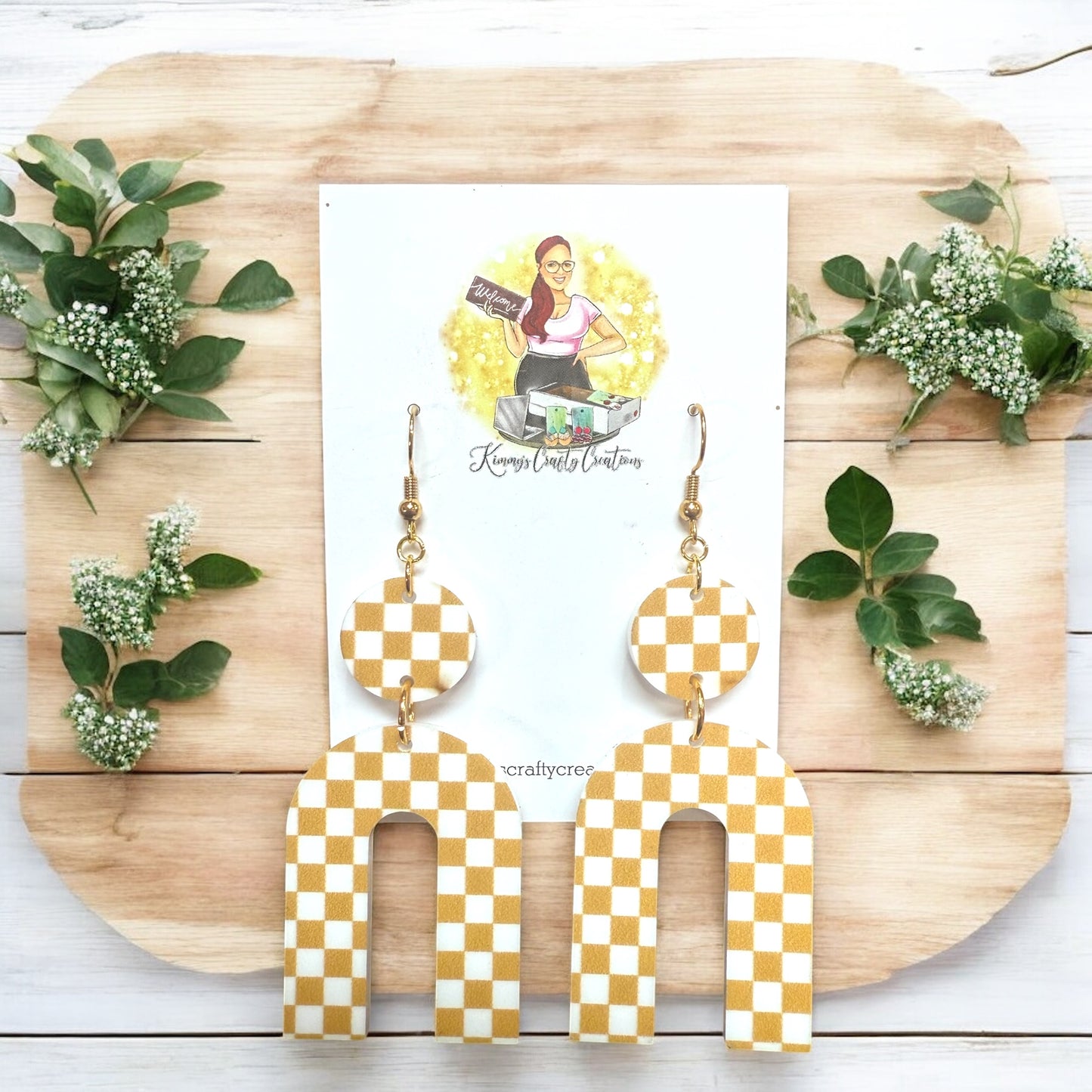 Tan Checkered Earrings