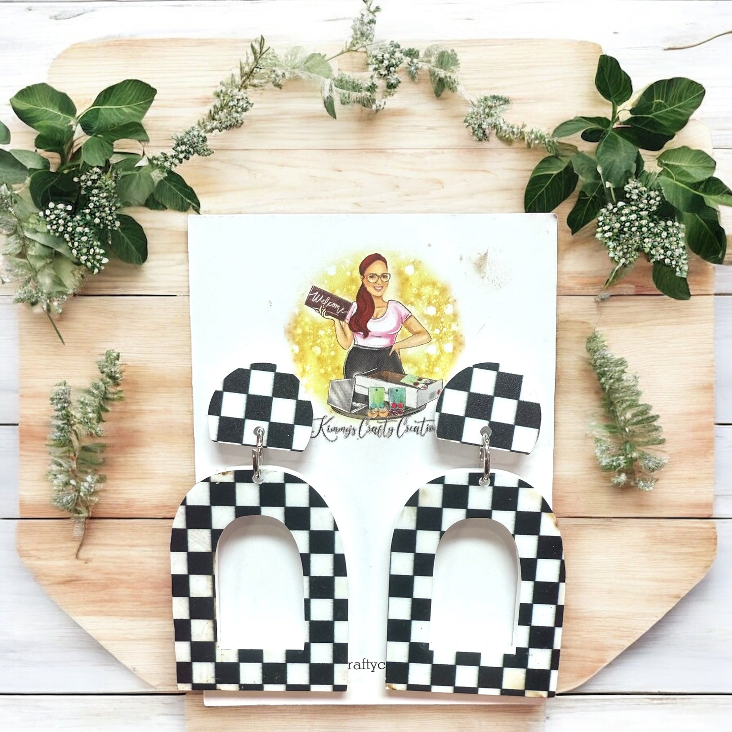 Black Checkered Print Earrings