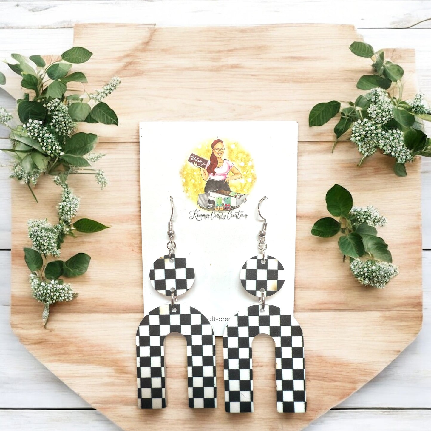 Black Checkered Print Earrings