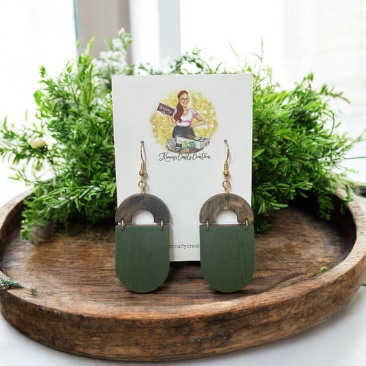 Khaki Green Wooden Boho Earrings