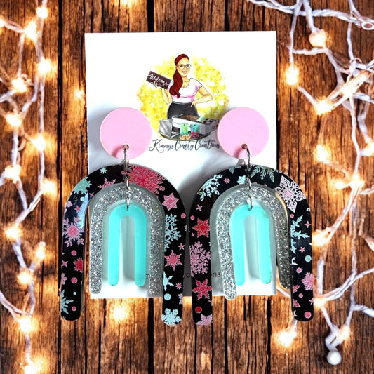 Snowflake Christmas Print Cascade Post Dangles