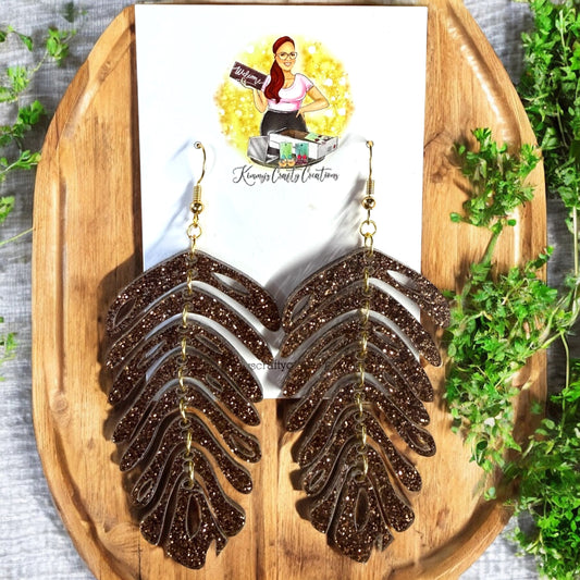 Bronze Glitter Flowing Leaf Dangles