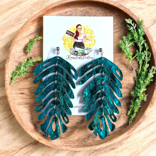 Peacock Print Flowing Leaf Dangles