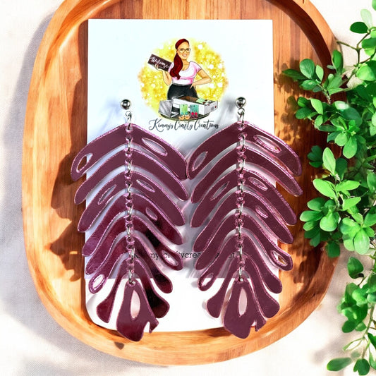 Pink Mirror Flowing Leaf Dangles