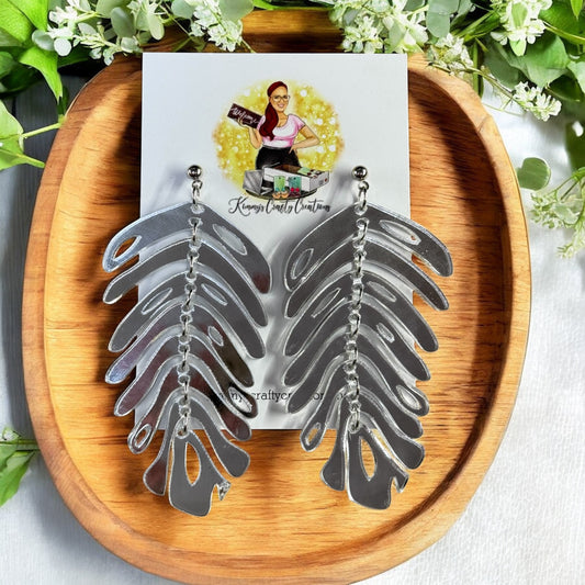 Silver Mirror Flowing Leaf Dangles