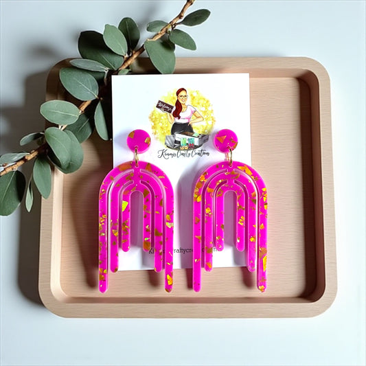 Pink Golden Flake Boho Arch Dangles