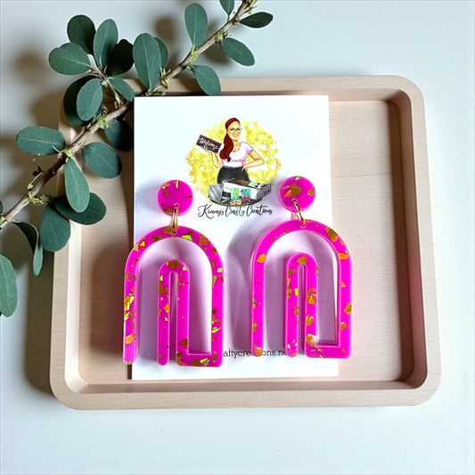 Pink Golden Flake Boho Stud Dangles