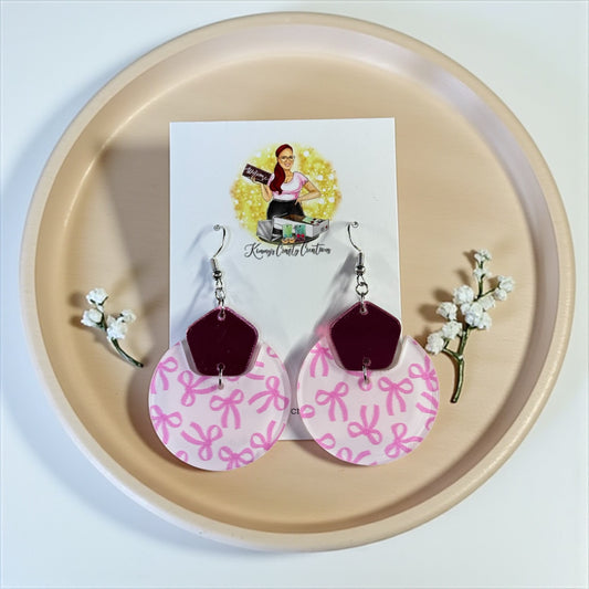 Pink Bow Print Split Boho Dangles