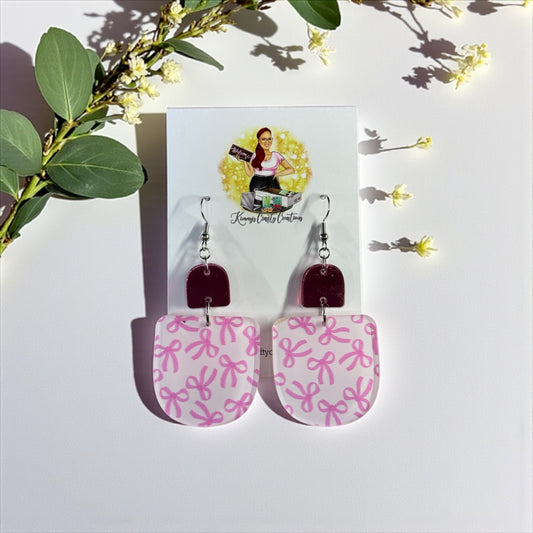 Pink Bow/Mirror Boho Dangles