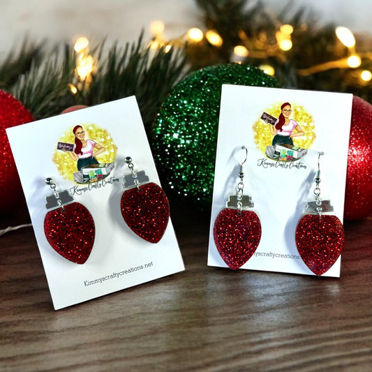 Red Glitter Christmas Bulb Earrings