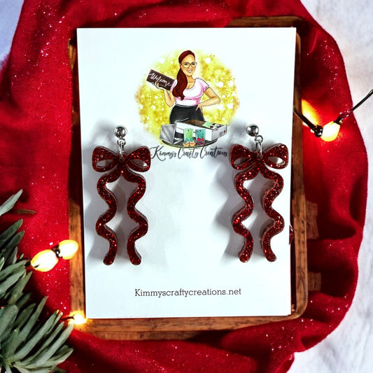 Christmasy Spiral Red Bow Earrings