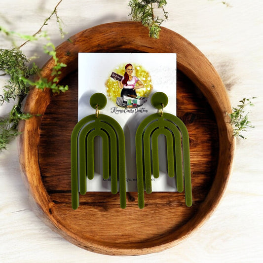 Olive Green Arch Boho Dangles
