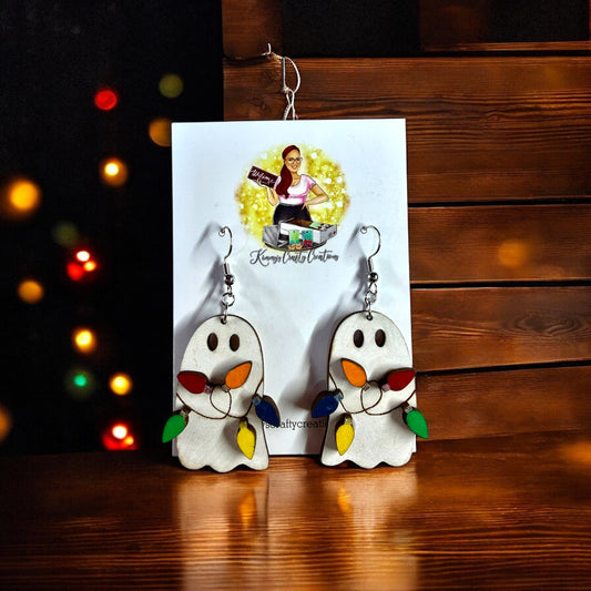 Ghost With Christmas Lights Earrings