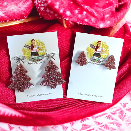Pink Christmas Tree Post Dangles
