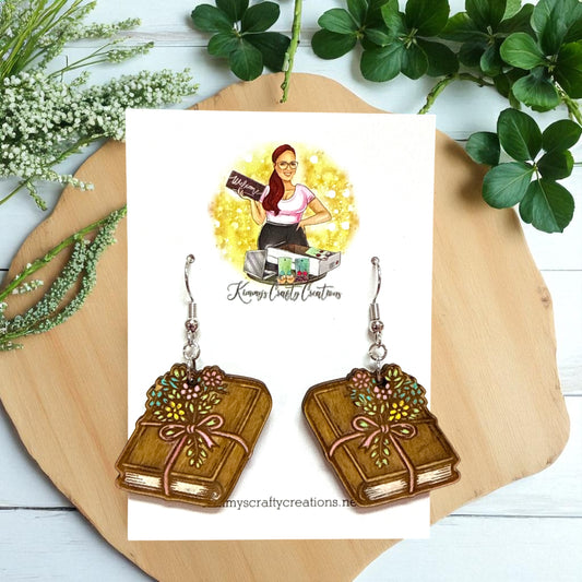 Floral Book Dangle Earrings – Book Lover Statement Earrings