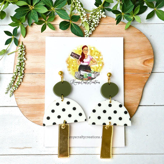 Olive & Polka Dot Statement Earrings – Modern Geometric Dangles