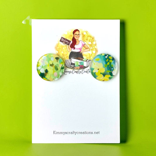 Floral Stud Earrings – Green Garden Print Acrylic Studs