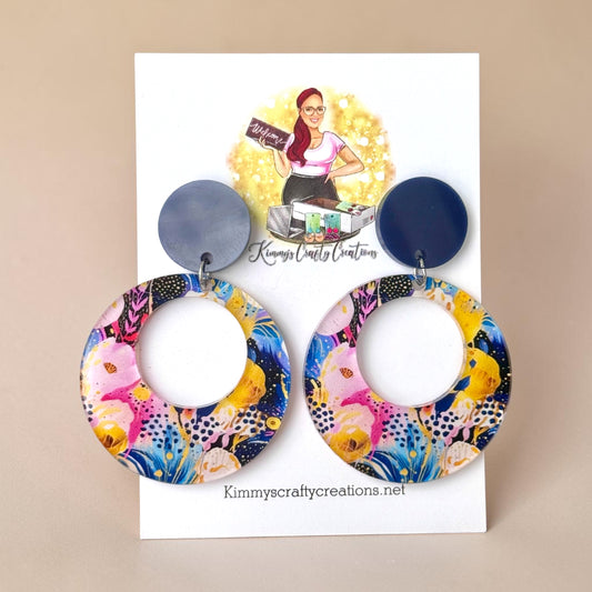 Abstract Floral Hoop Earrings – Colorful Statement Dangles