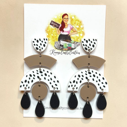 Neutral Dalmatian Statement Earrings – Modern Speckled Dangles