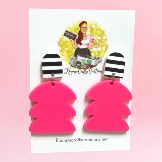 Neon Pink + Black Stripe Statement Dangles