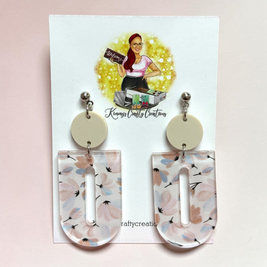 Floral Cutout Dangle Earrings – Soft Neutral Botanical Statement