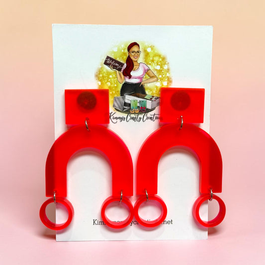 Neon Pink Arch Dangle Earrings – Bold Statement Drops